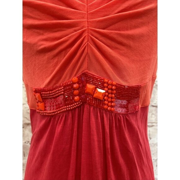Boden Maxi Dress Womens 6 Sequin Beads Knit Ruched Sleeveless Stretch Pink Coral - Picture 3 of 5